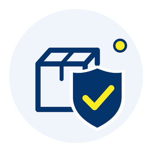 TrainerOne Shipping Protection: parcel with a shield and check mark